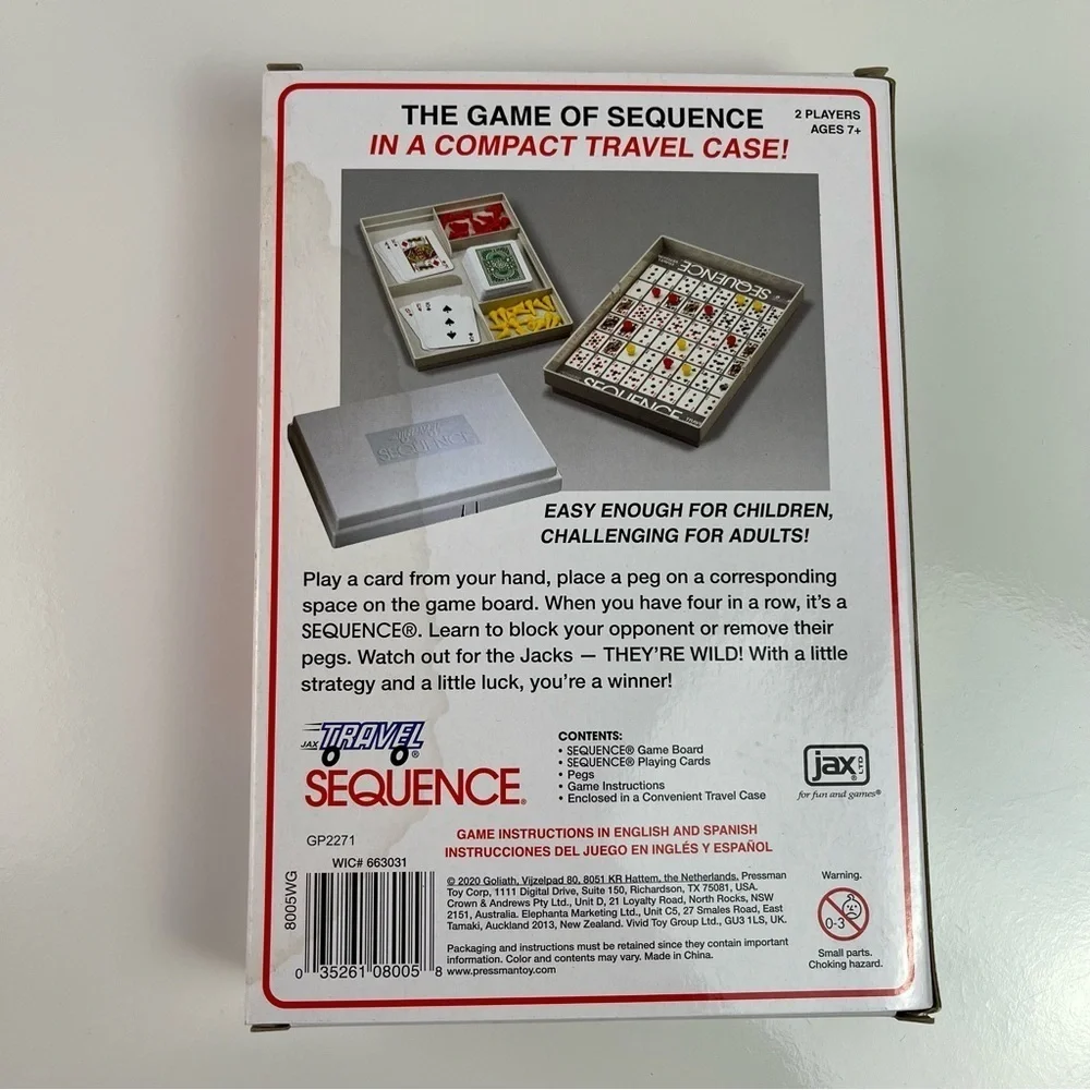 Sequence Board Game Travel Version A Game of Strategy 2 Players. Age 7+ NEW